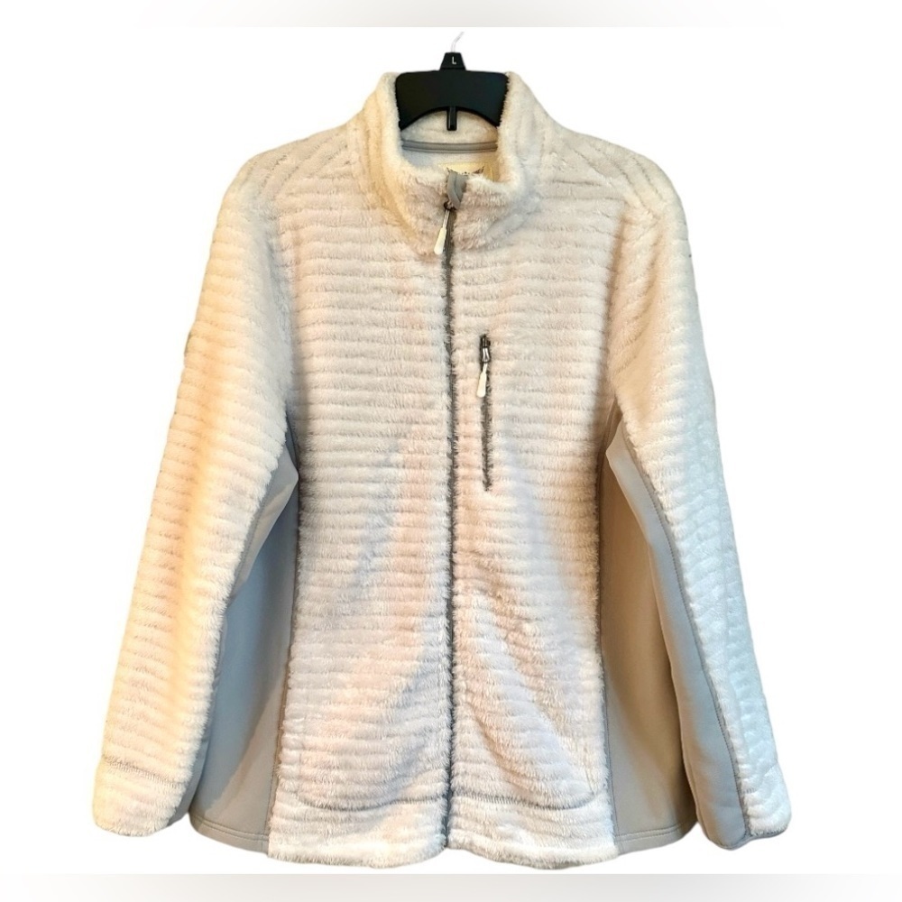 FADED GLORY,WOMENS LIGHTWEIGHT,ZIP FRONT JACKET.WHITE/GREY RIBBED FLEECE.SIZE 1X